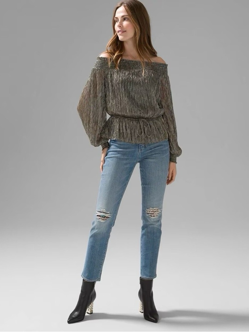 White House Black Market High Rise Everyday Soft Denim Destructed Straight Jeans